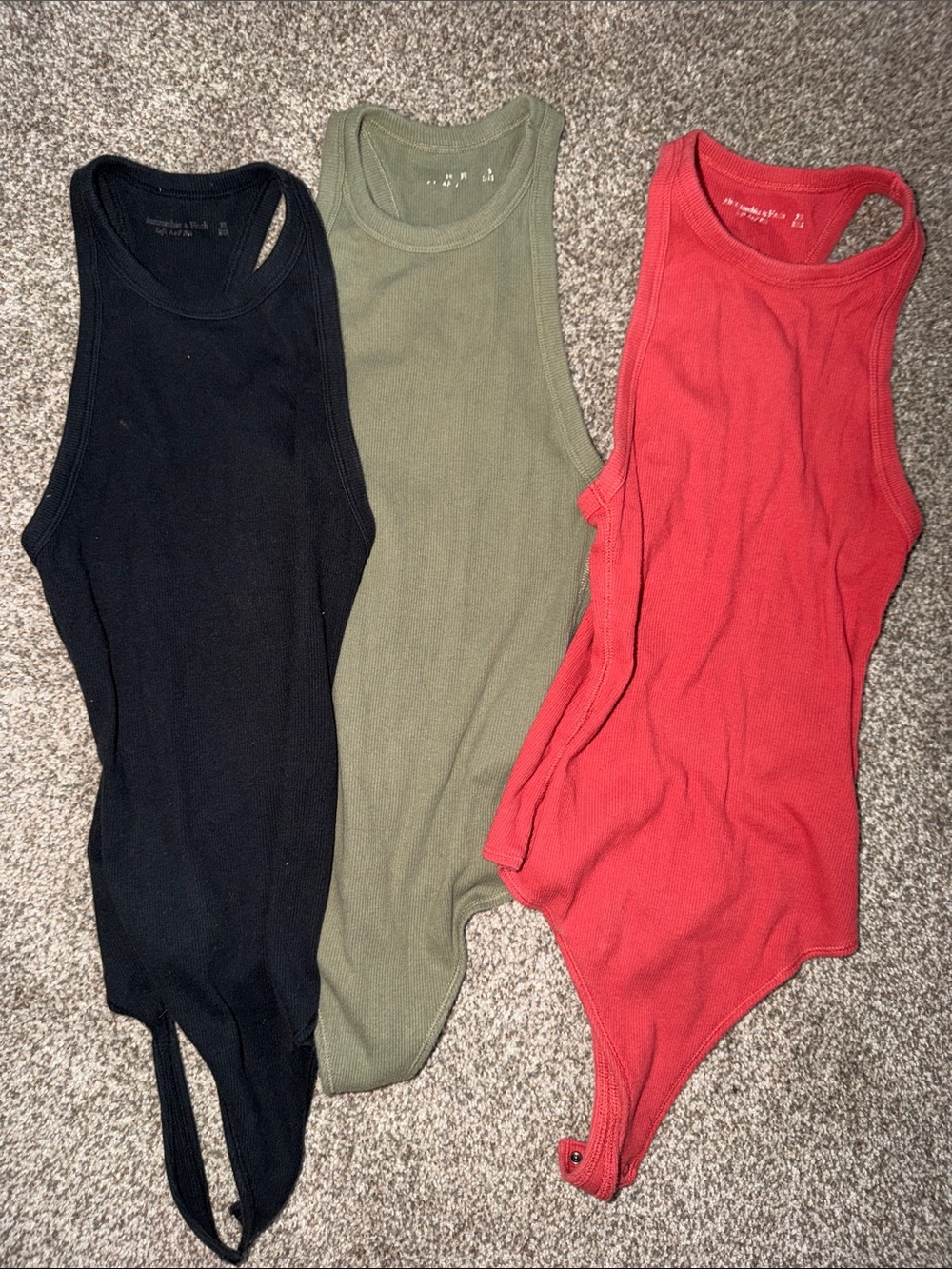 Abercrombie & Fitch Ribbed Tank Bodysuits - Black, Olive, Red